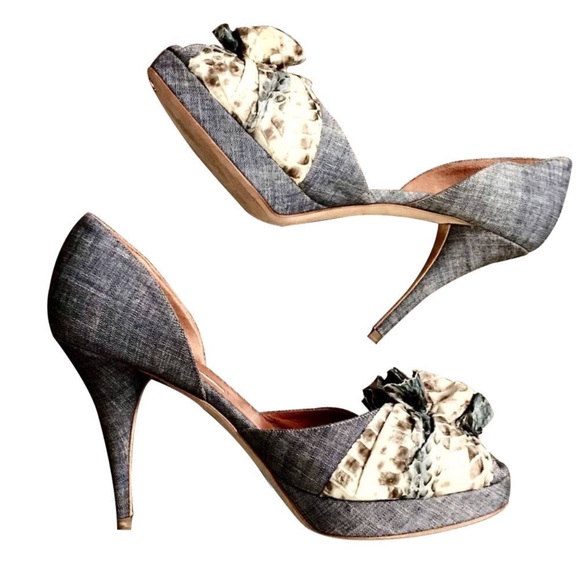 Oscar de la Renta Shoes - Oscar de la Renta Denim & Snakeskin D’Orsay Pumps